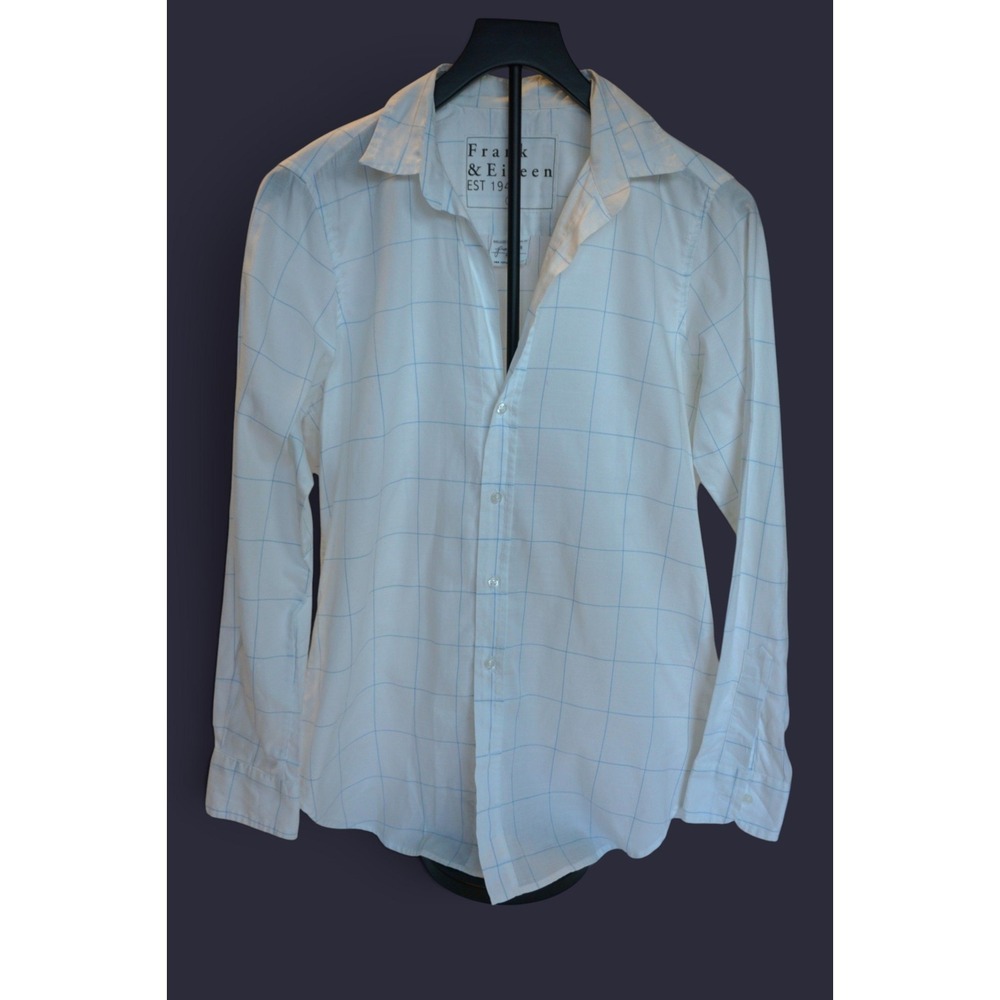 Frank & Eileen Grayson White Blue Windowpane Grid Button Up Shirt Size S